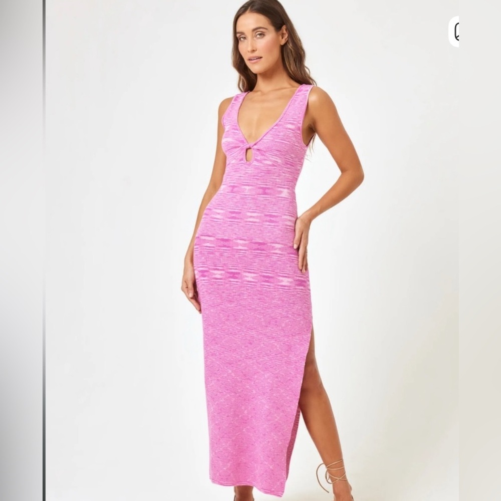 NWT L* Space Florence Pink Knit Space Dye Midi Dress 100% Cotton Sz S